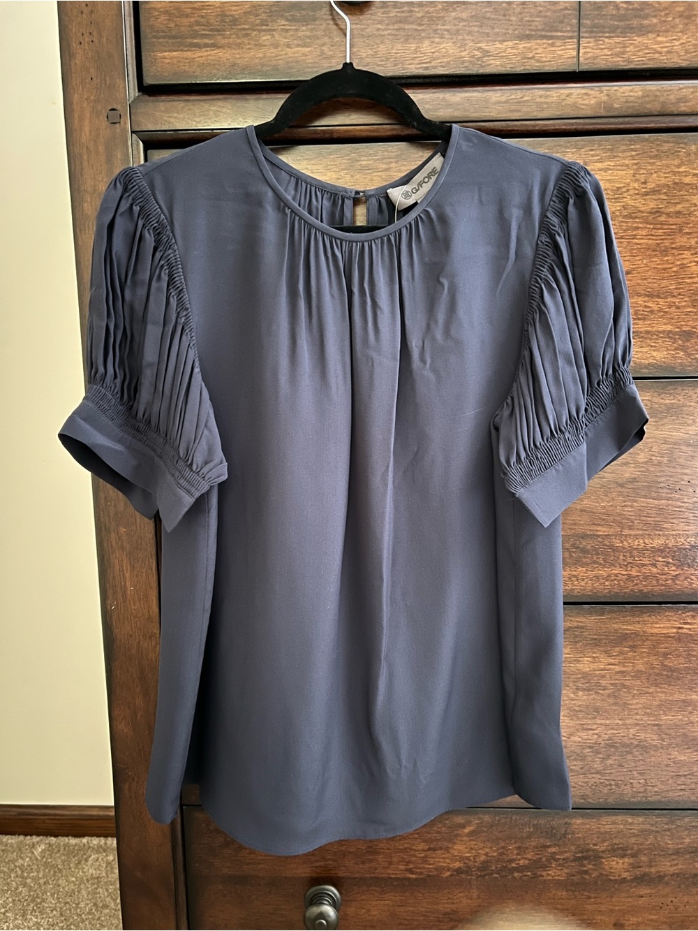NWT Large G/FORE Navy Pleated Short-Sleeve Women's Blouse